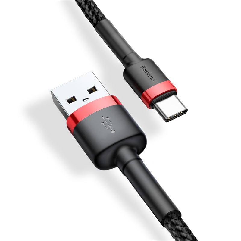 USB-A - USB-C Baseus Cafule data- og ladekabel, 18W, 3m, Rød CATKLF-U91