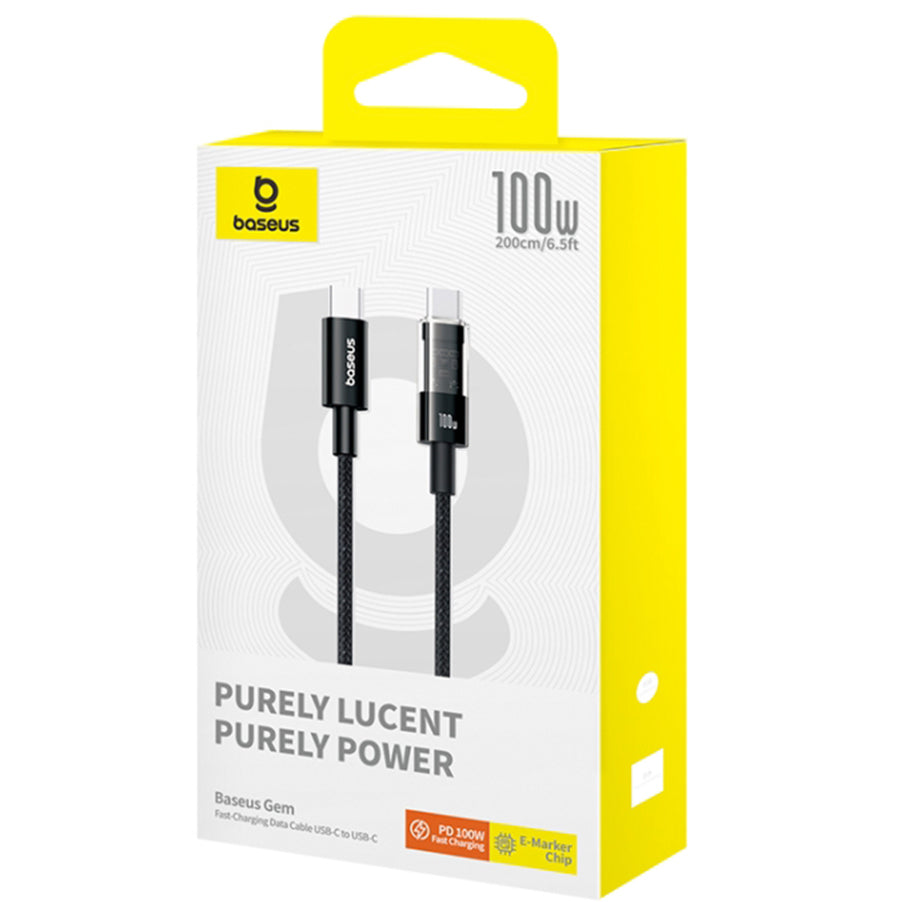 USB-C - USB-C Baseus Gem data- og ladekabel, 100W, 2m, Svart P10373000111-01
