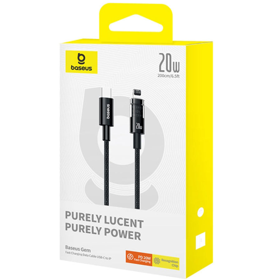 USB-C - Lightning Baseus Gem data- og ladekabel, 20W, 2m, Svart P10373001111-01
