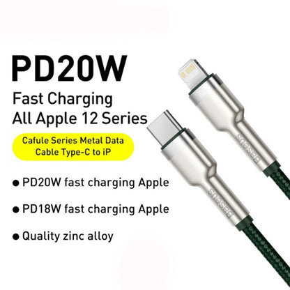 USB-C - Lightning Baseus Cafule Metal Series data- og ladekabel, 20W, 2m, Grønn CATLJK-B06