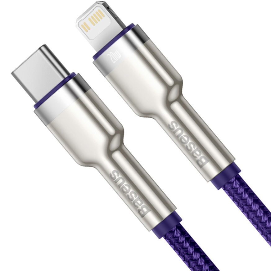 USB-C - Lightning Baseus Cafule Metal Series data- og ladekabel, 20W, 2m, Lilla CATLJK-B05