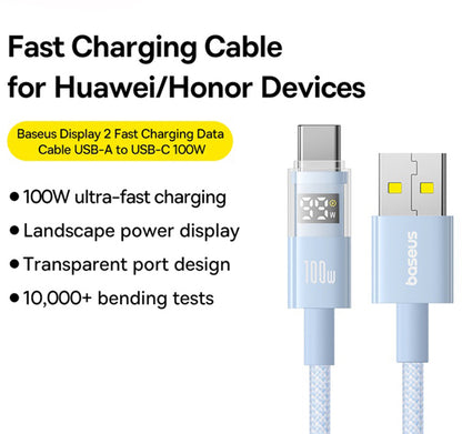 USB-A - USB-C Baseus Display 2 data- og ladekabel, 100W, 2m, Blå P10382701311-01