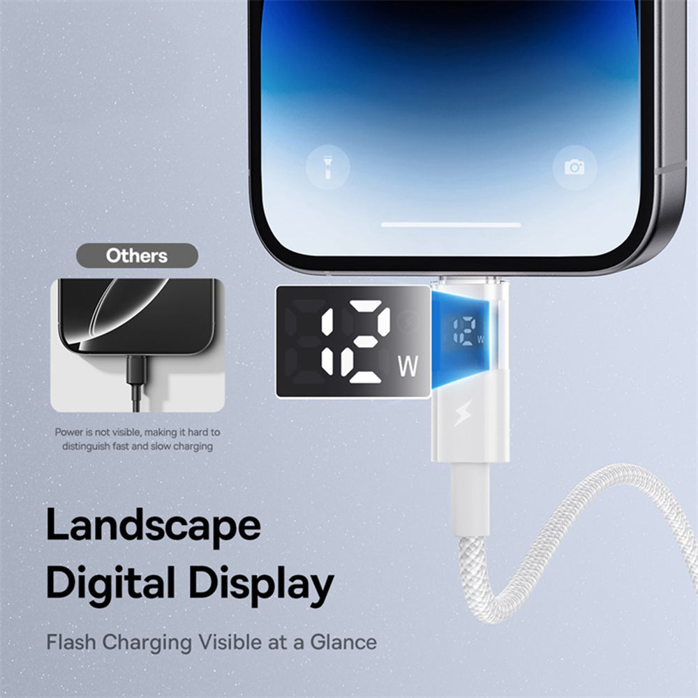 USB-A - Lightning Baseus Display 2 data- og ladekabel, 18W, 2m, Hvit P10382700211-01