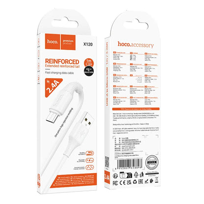 USB-A - microUSB HOCO X120 data- og ladekabel, 18W, 1m, Hvit
