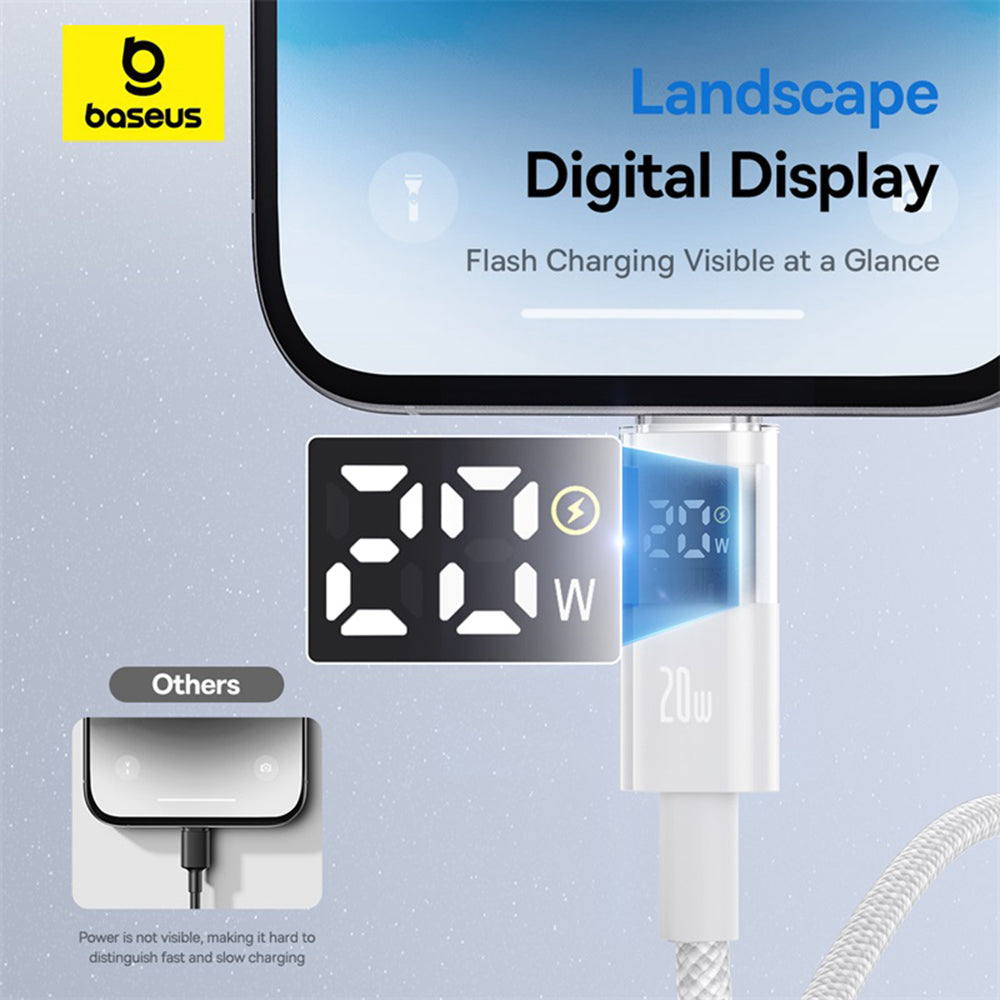 Data- og ladekabel USB-C - Lightning Baseus Display 2, 20W, 2m, Hvit P10382703211-01