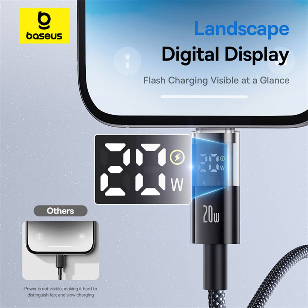 Data- og ladekabel USB-C - Lightning Baseus Display 2, 20W, 2m, Svart P10382703121-01