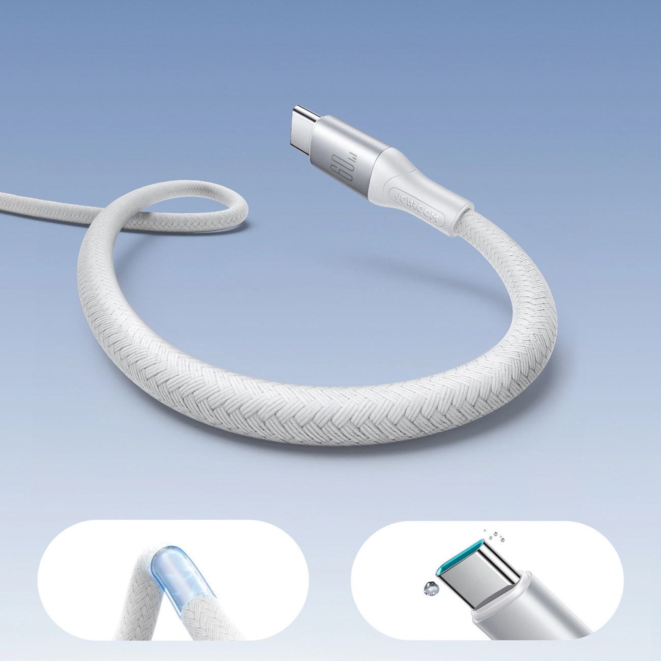 USB-C til USB-C data- og ladekabel Joyroom S-A28 Flash, 60W, 2m, Hvit