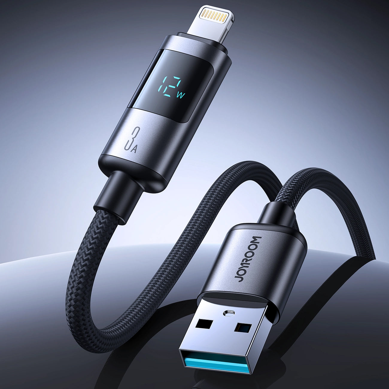 USB-A - Lightning Joyroom S-A16 Pro Prism Display data- og ladekabel, 12W, 1.2m, Svart