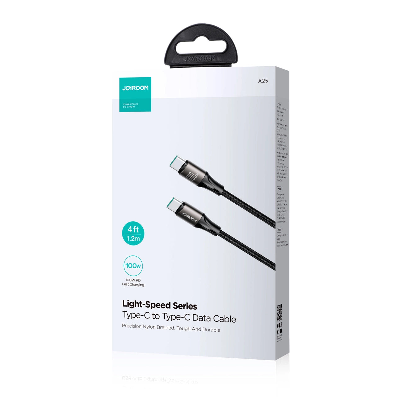USB-C til USB-C data- og ladekabel Joyroom S-A25 Light-Speed, 100W, 1.2m, Svart