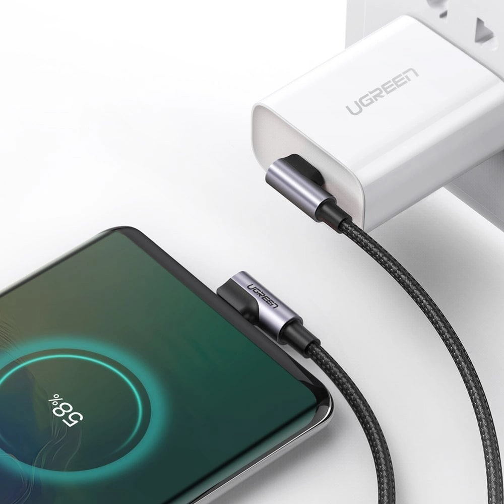 USB-C til USB-C data- og ladekabel UGREEN US323 Angled, 60W, 2m, Svart