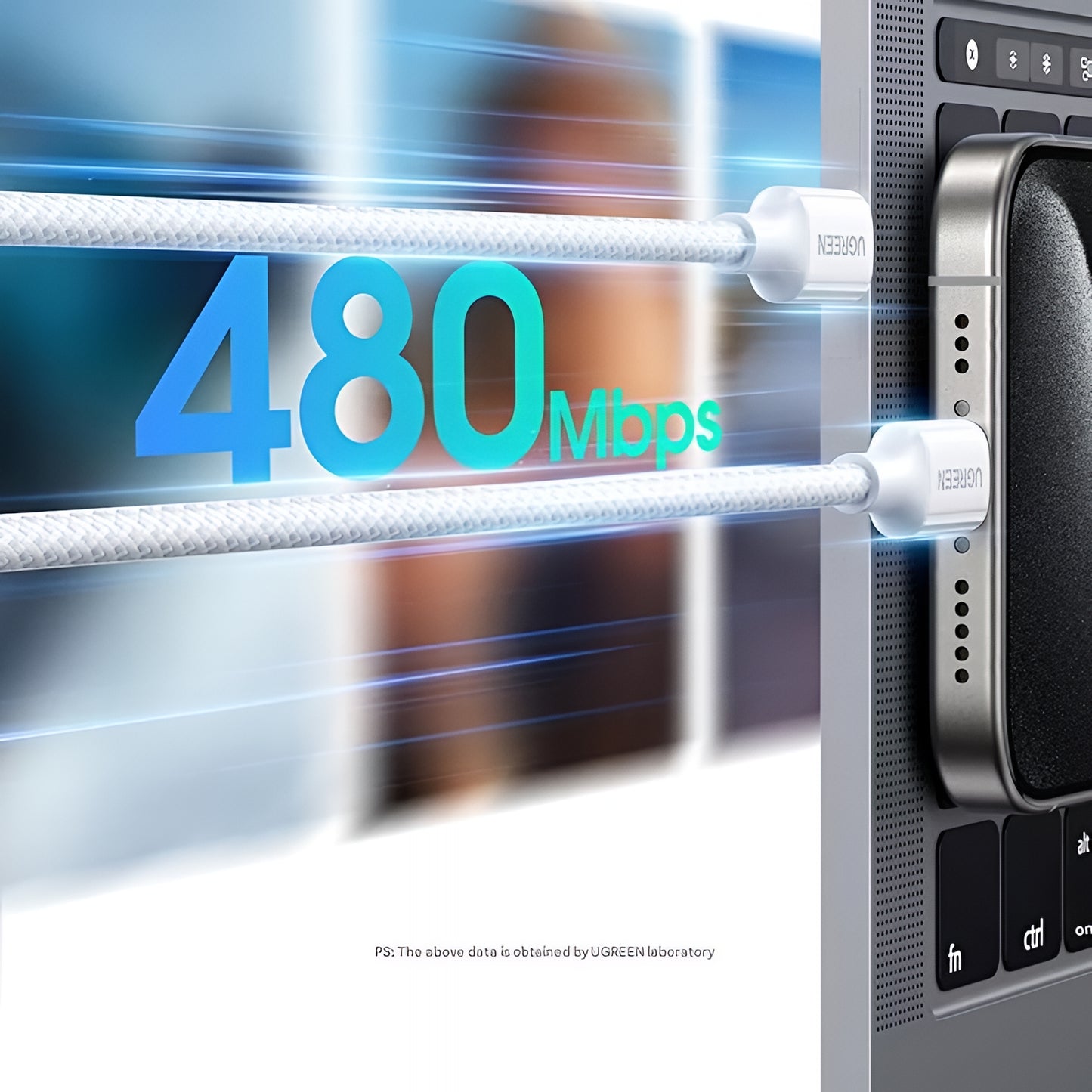 USB-C til USB-C data- og ladekabel UGREEN L501, 60W, 2m, Hvit