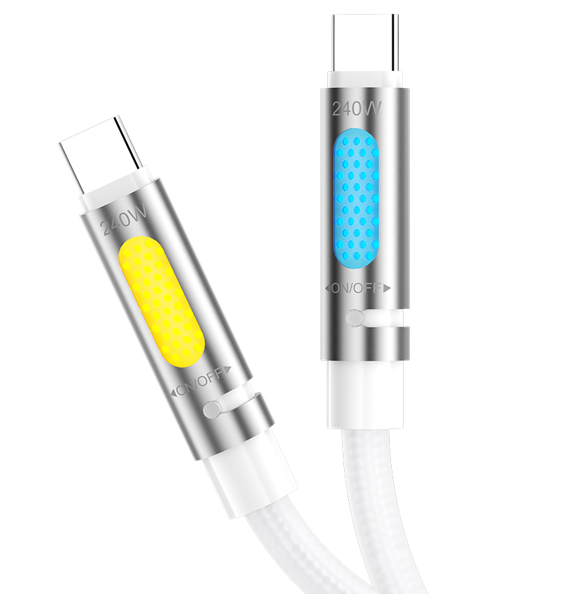 USB-C Data- og ladekabel - USB-C BWOO X325C-C Led, 240W, 1,2m, Hvit