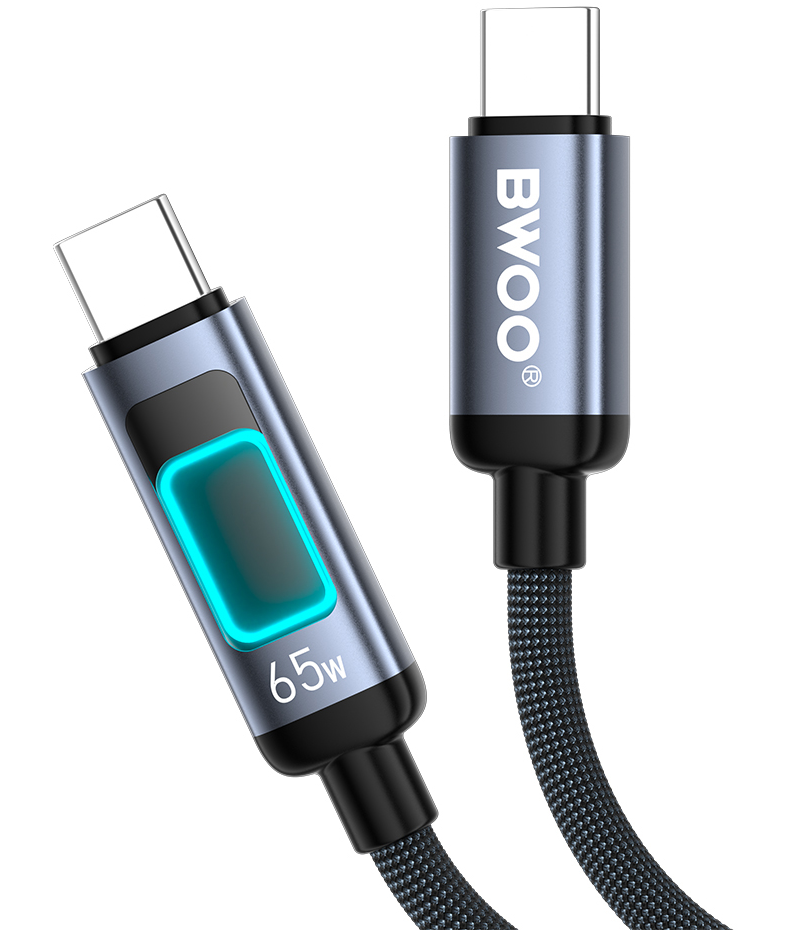 USB-C data- og ladekabel - USB-C BWOO X324CC Display, 65W, 1m, svart
