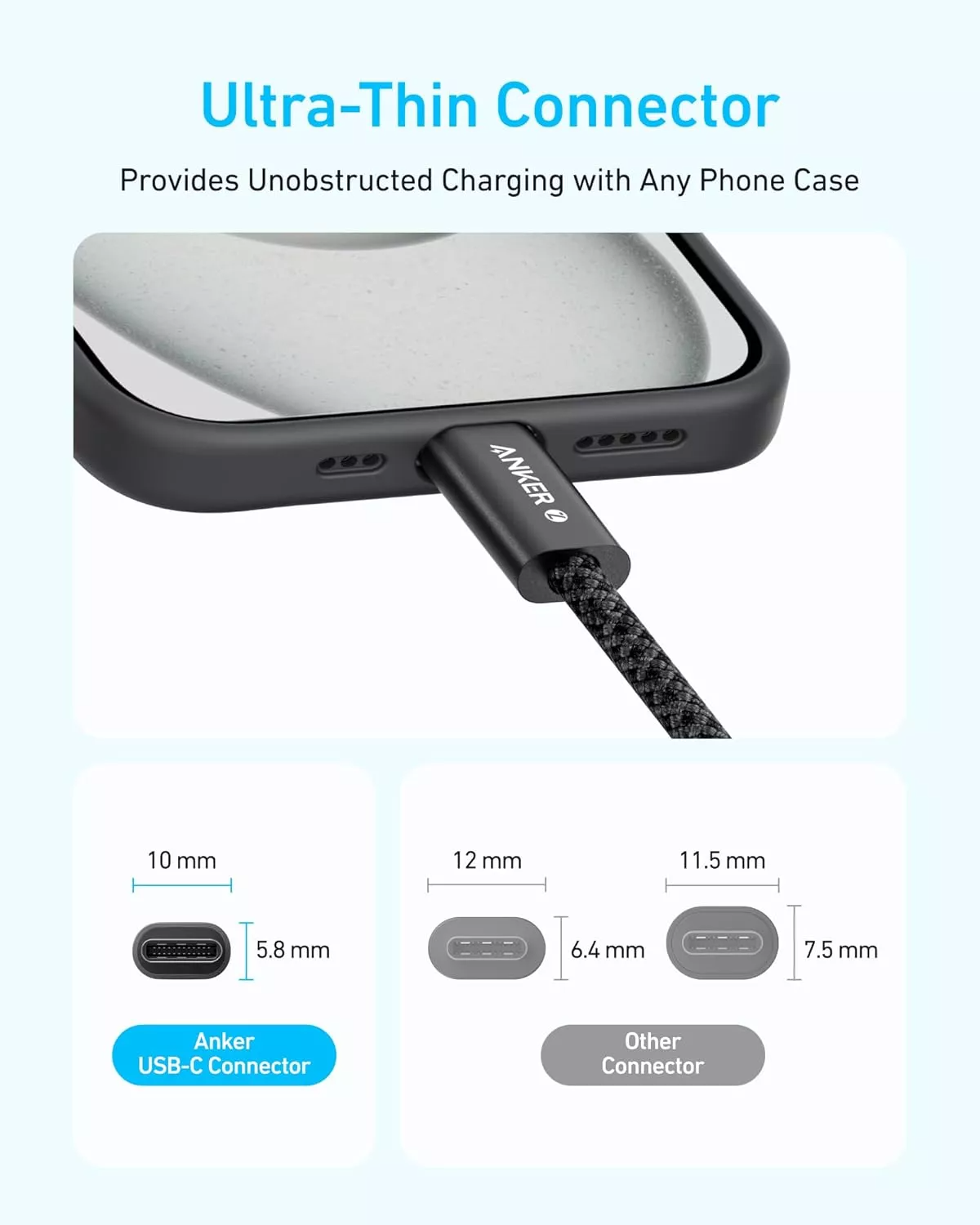 USB-C til USB-C Anker Zolo data- og ladekabel, 240W, 1.8m, Hvit A8060H22