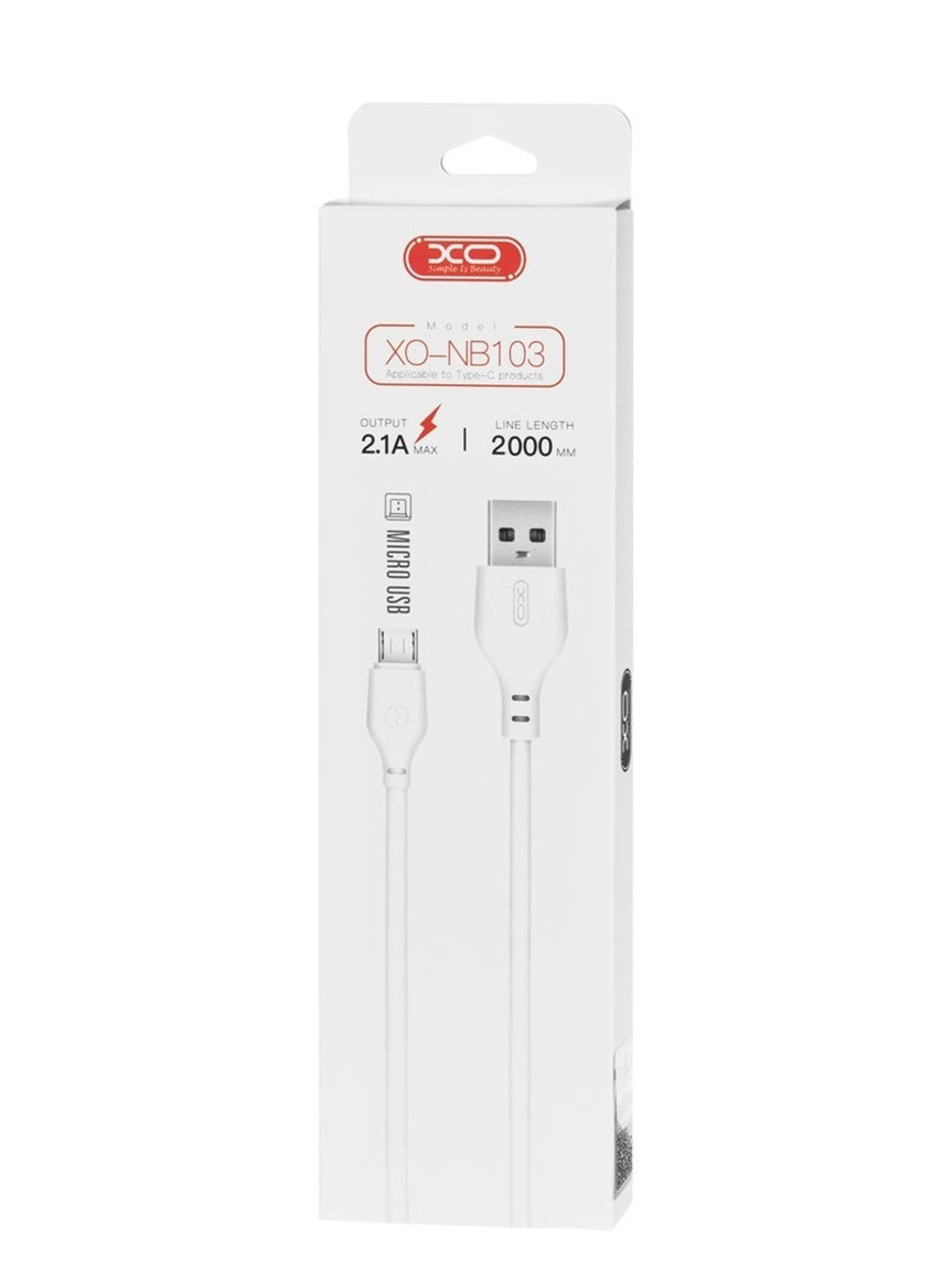 USB-A til microUSB data- og ladekabel XO Design NB103, 18W, 2m, Hvit