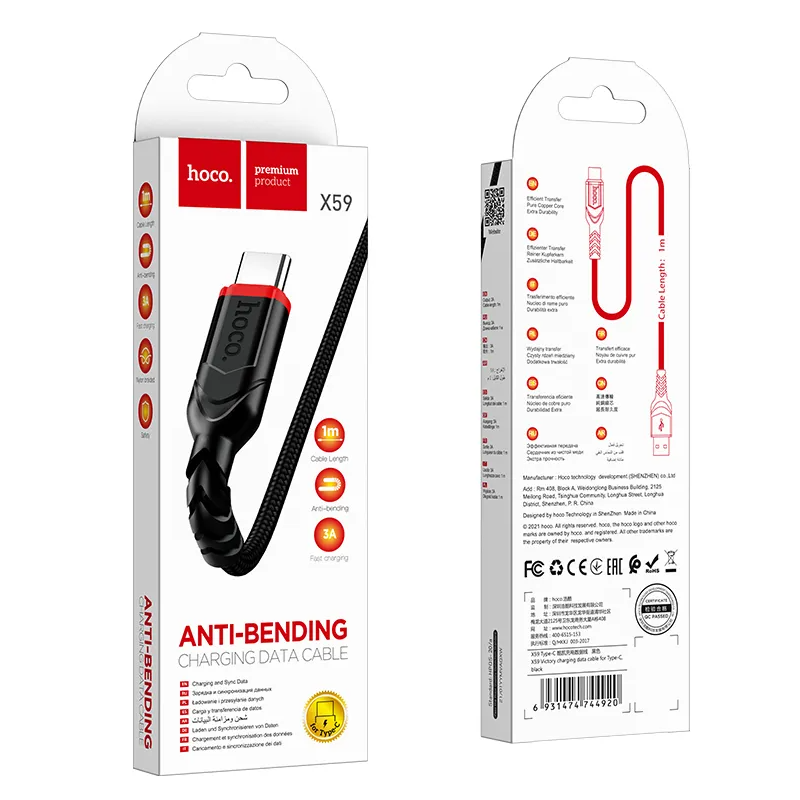 USB-A til USB-C data- og ladekabel HOCO X59 Victory, 18W, 1m, Svart