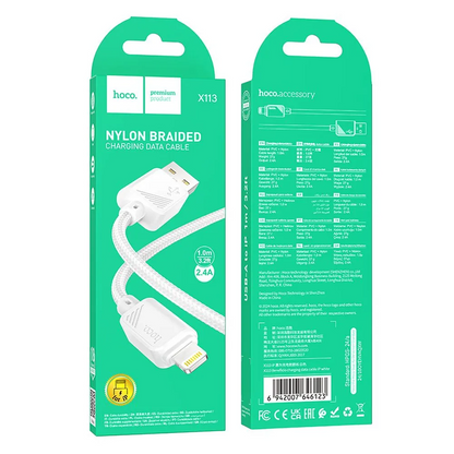 USB-A til Lightning datakabel og ladekabel HOCO X113, 18W, 1m, hvit
