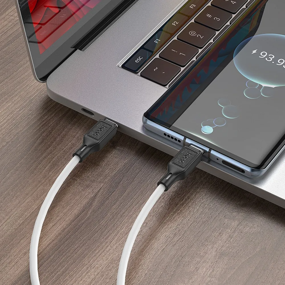 USB-C Data- og ladekabel - USB-C HOCO X90, 60W, 1m, Hvit