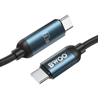 USB-C Data- og ladekabel - USB-C BWOO BO-X304 Led, 60W, 1m, Svart