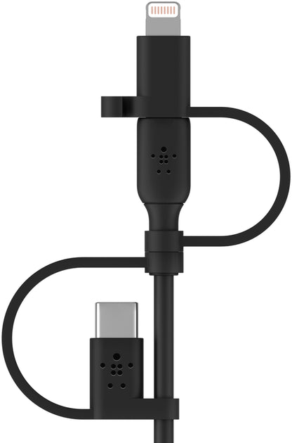 USB-A datakabel og ladekabel - Lightning / microUSB / USB-C Belkin BoostCharge, 1m, svart CAC001bt1MBK