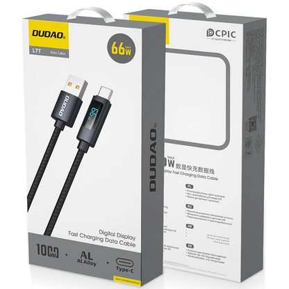 USB-A til USB-C Dudao L7T Display datakabel og ladekabel, 66W, 1m, svart