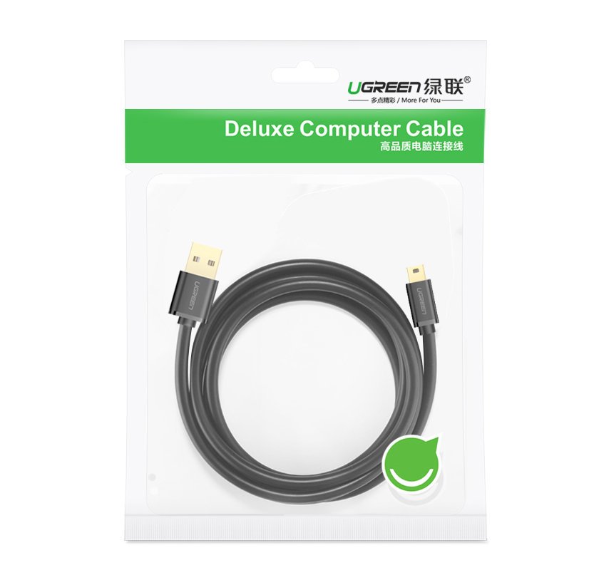 USB-A til miniUSB UGREEN US132 data- og ladekabel, 2m, Svart