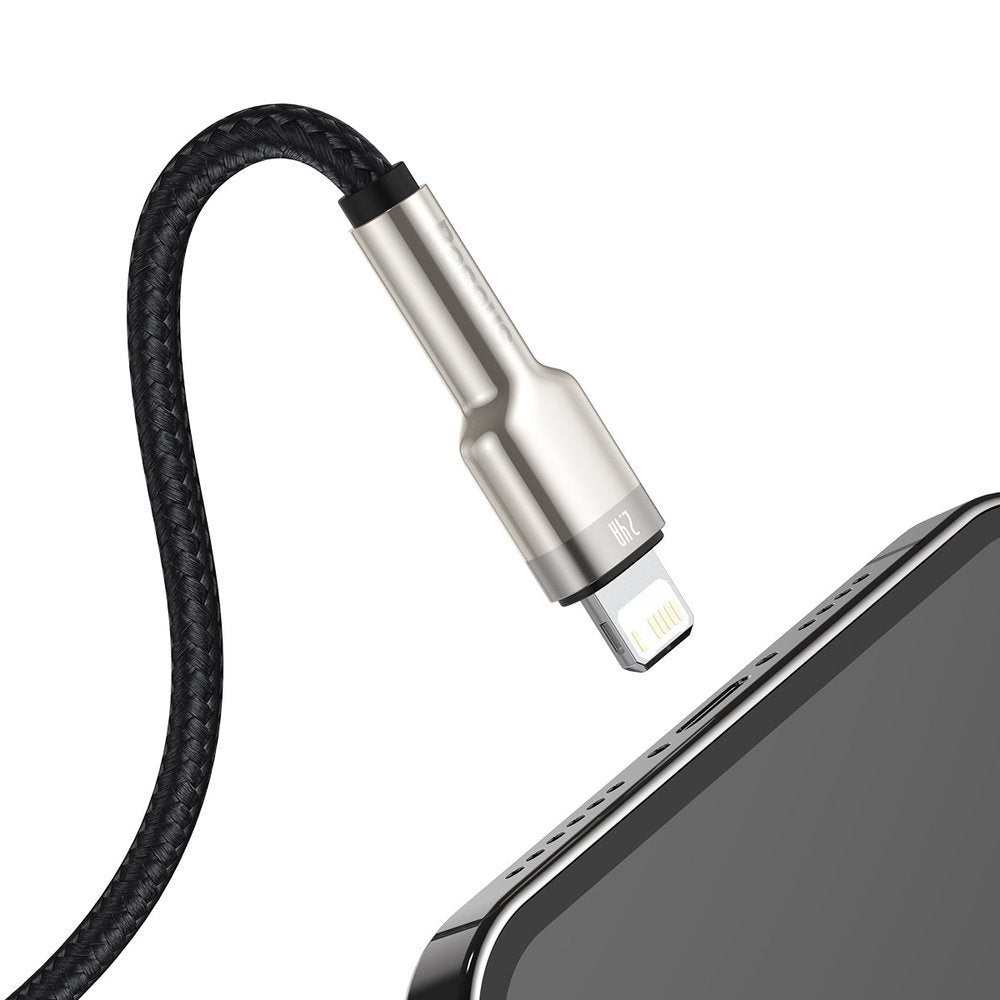 Data- og ladekabel USB-A - Lightning Baseus Cafule Metal Series, 18W, 2m, Svart CALJK-B01