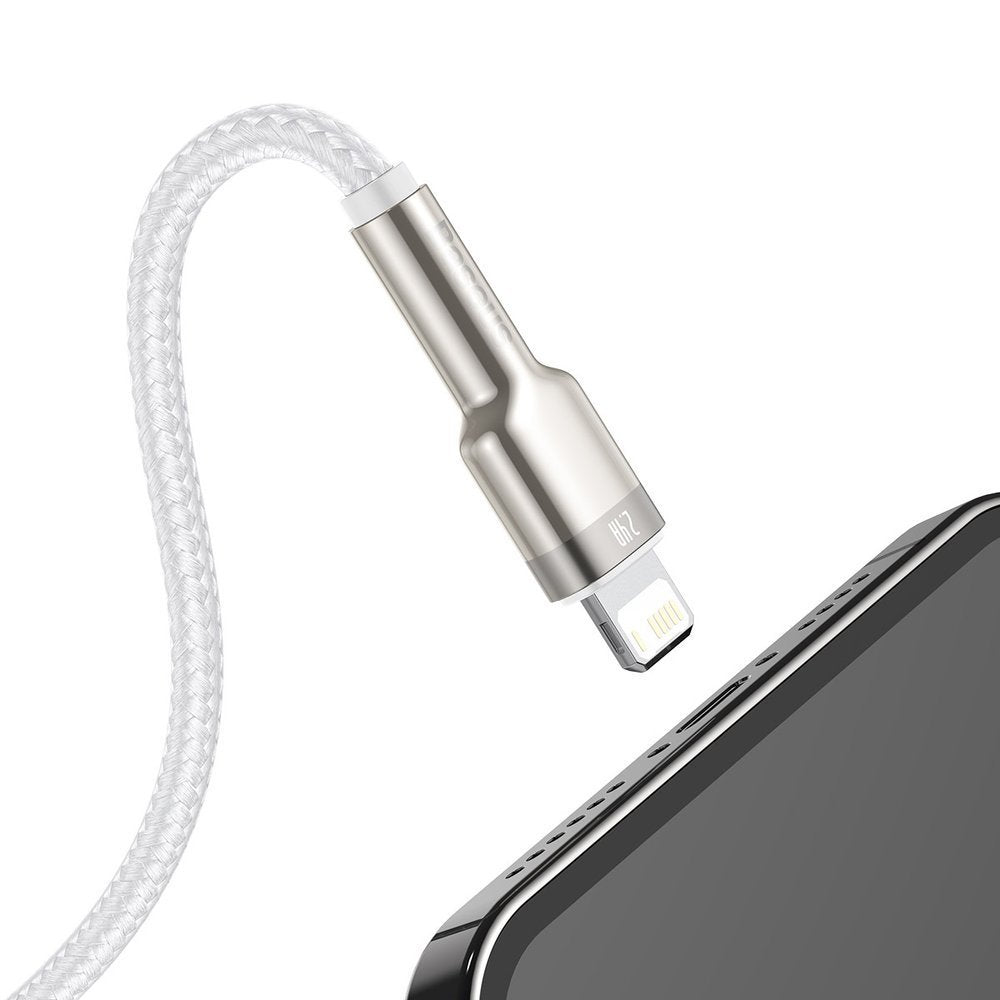 USB-A - Lightning Baseus Cafule Metal Series data- og ladekabel, 18W, 2m, Hvit CALJK-B02