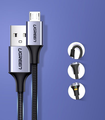 USB-A til microUSB-lade- og datakabel UGREEN US290, 18W, 1.5m, Svart