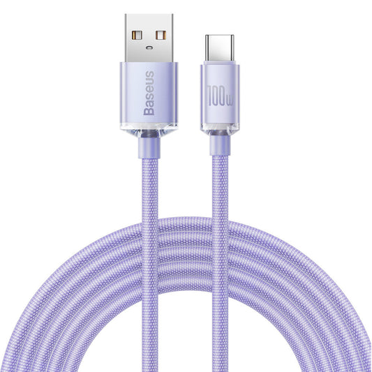 USB-A til USB-C Baseus Crystal Shine Series data- og ladekabel, 100W, 2m, Lilla CAJY000505