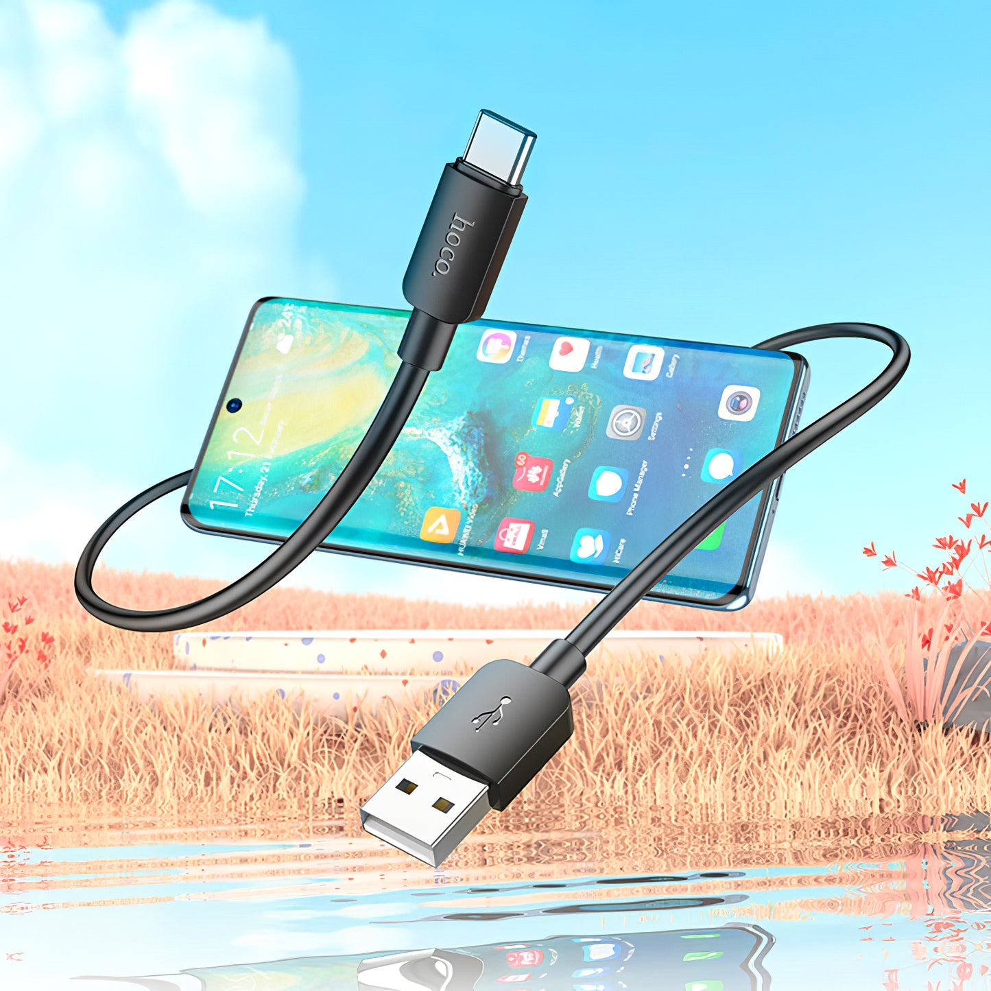 Data- og ladekabel USB-A - USB-C HOCO X96, 27W, 0.25m, Svart