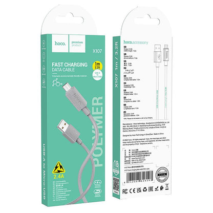 USB-A - microUSB Lade- og datakabel HOCO X107, 18W, 1m, Grå