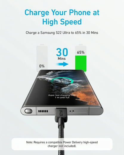USB-C data- og ladekabel - USB-C Anker 322, 60W, 0.9m, Svart A81F5G11