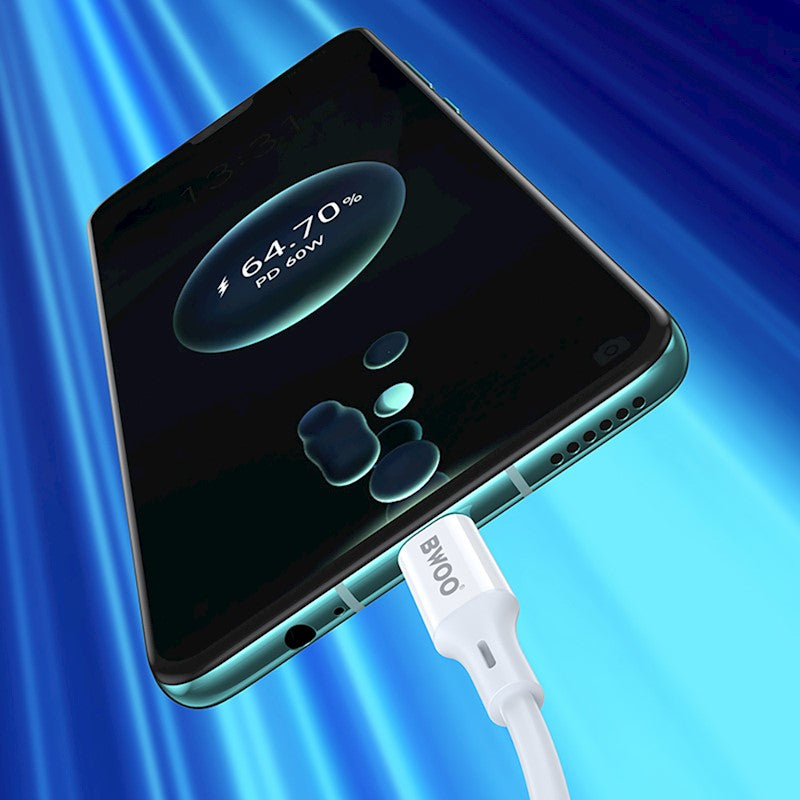 USB-C data- og ladekabel - USB-C BWOO X282, 60W, 1m, Hvit