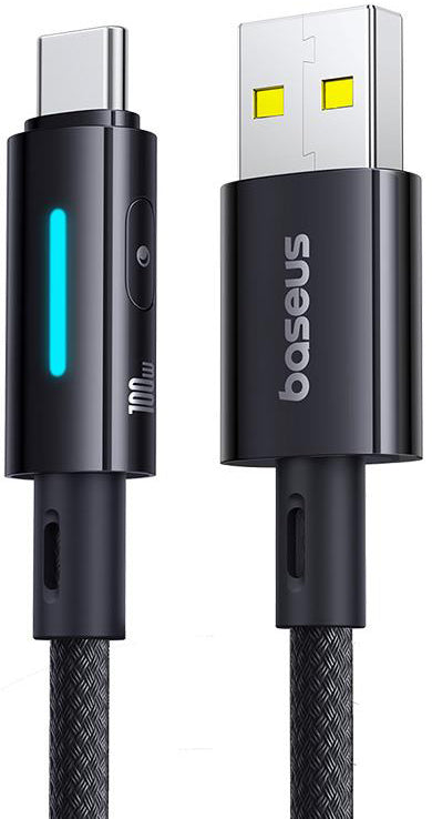 USB-A - USB-C Baseus Lit Button Control data- og ladekabel, 100W, 1m, Svart P10379002121-00