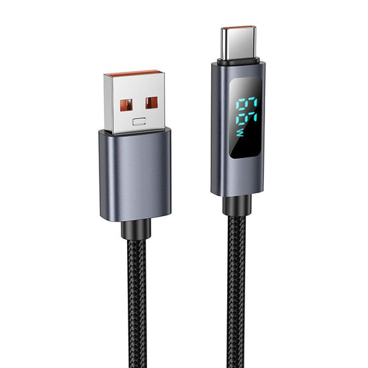 USB-A til USB-C HOCO Display X112 data- og ladekabel, 100W, 1m, Svart