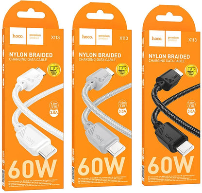 USB-C til USB-C data- og ladekabel HOCO X113, 60W, 1m, Svart