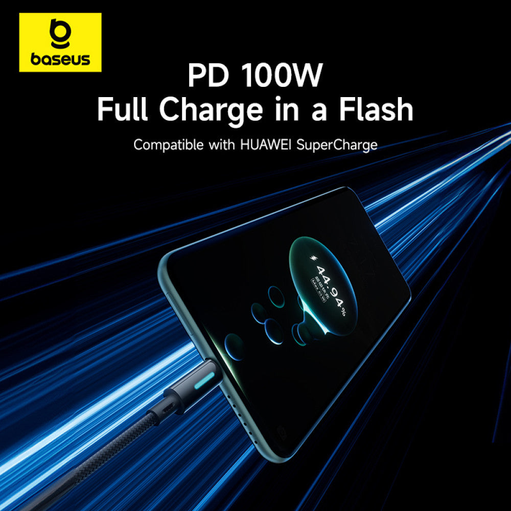 USB-A - USB-C Baseus Lit Button Control data- og ladekabel, 100W, 2m, Svart P10379002121-01
