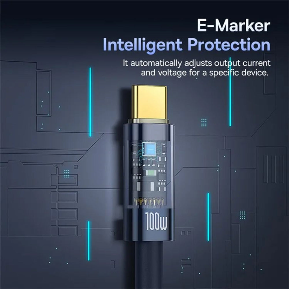 USB-C - USB-C Baseus Explorer data- og ladekabel, 100W, 1m, Marineblå P10319704321-00
