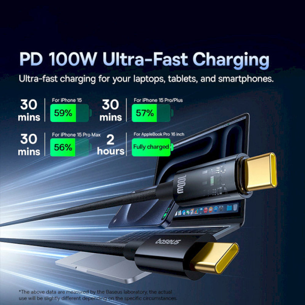USB-C til USB-C Baseus Explorer data- og ladekabel, 100W, 1m, Svart P10319703111-00