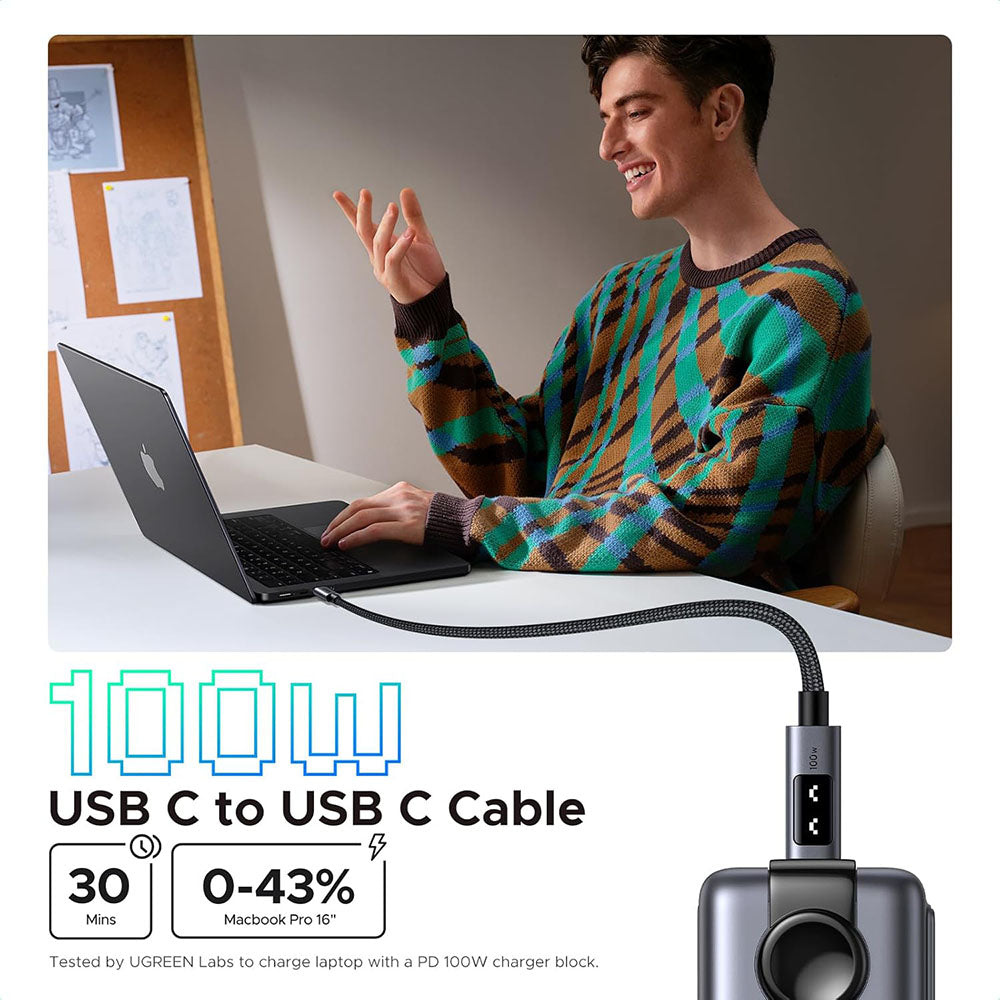 USB-C til USB-C data- og ladekabel UGREEN L509, 100W, 1m, Grå
