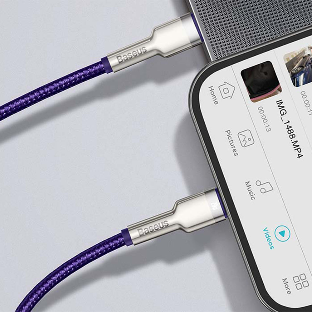 USB-C - Lightning Baseus Cafule Metal Series data- og ladekabel, 20W, 1m, Lilla CATLJK-A05