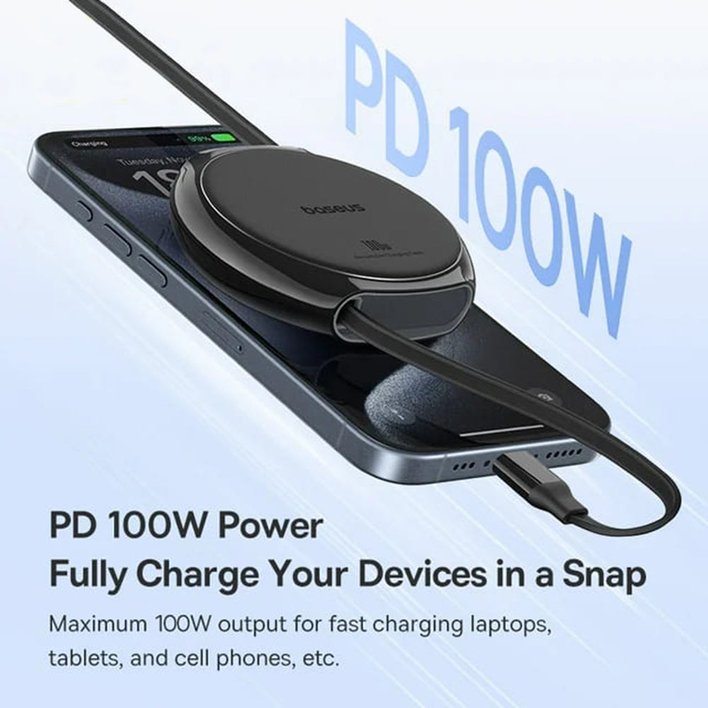 USB-C til USB-C Baseus Pathfinder Retractable data- og ladekabel, 100W, 1m, Svart P10368400111-00