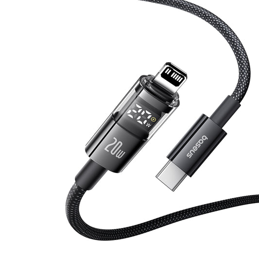 USB-C - Lightning Baseus Display 2 data- og ladekabel, 20W, 1m, Svart P10382703121-00
