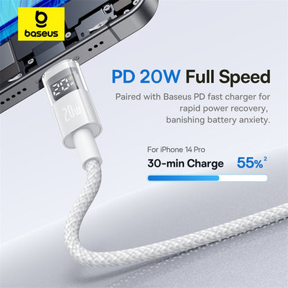 Data- og ladekabel USB-C - Lightning Baseus Display 2, 20W, 2m, Hvit P10382703211-01