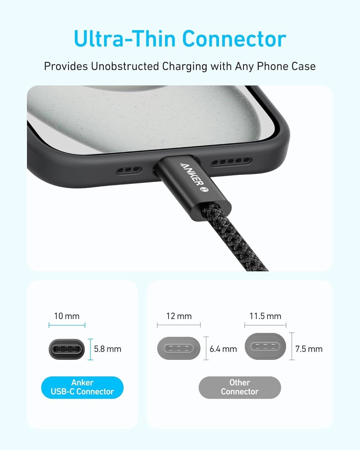 USB-C til USB-C Anker Zolo data- og ladekabel, 240W, 1.8m, Svart A8060H12