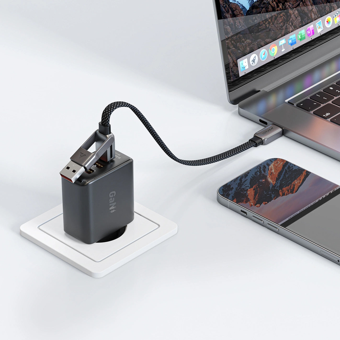 USB-C - USB-A / USB-C Acefast C13-05 data- og ladekabel, 60W, 0.2m, Svart