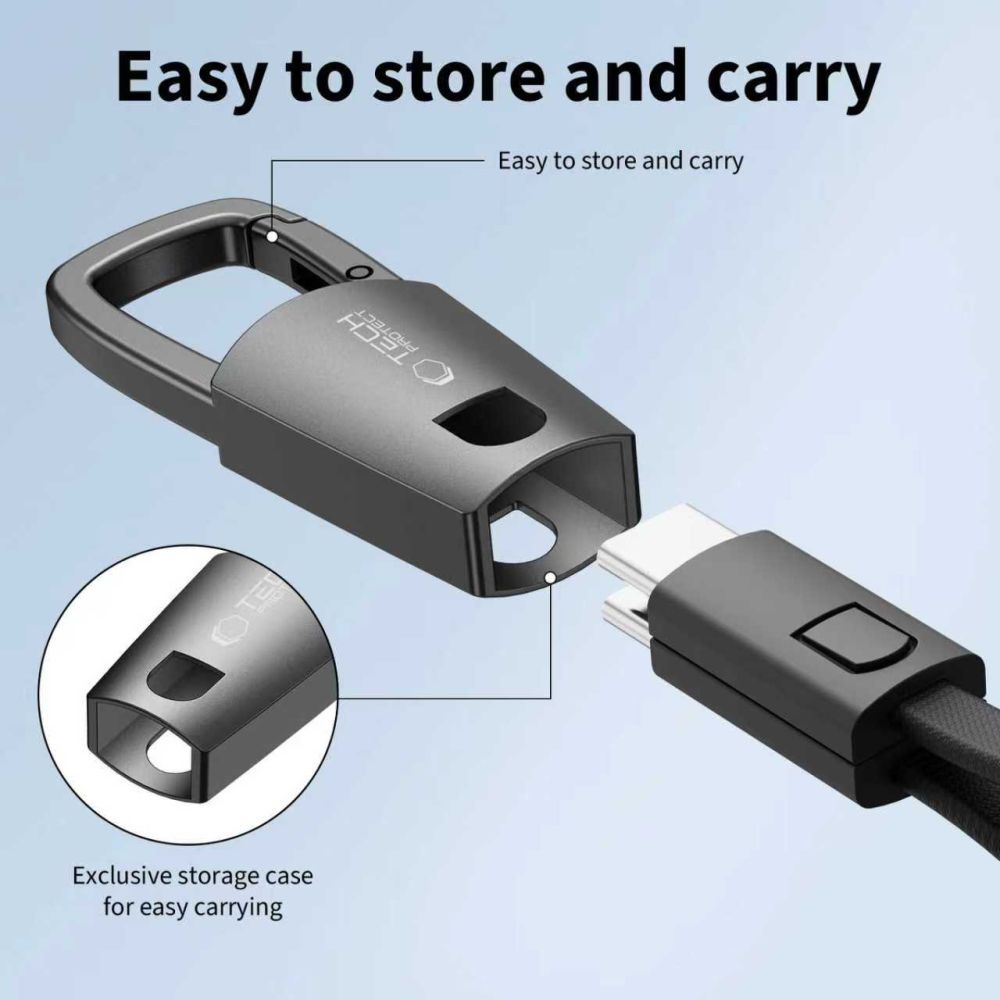 USB-C til USB-C Tech-Protect UltraBoost DNA Nøkkelring, 60W, 0.17m, Grå