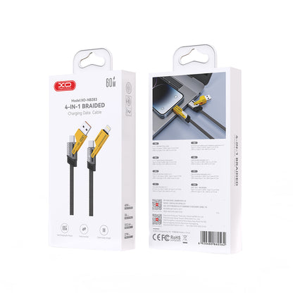USB-A / USB-C - Lightning / USB-C Data og Ladekabel XO Design NB283, 60W, 1m, Grå