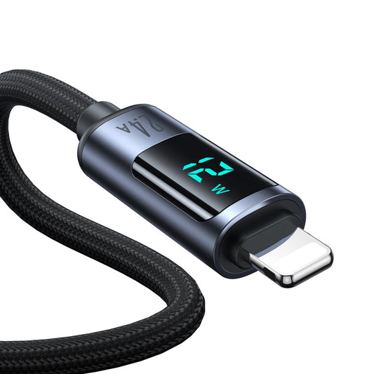 Data- og ladekabel USB-A - Lightning Joyroom S-A16 Prism Display, 12W, 1.2m, Svart